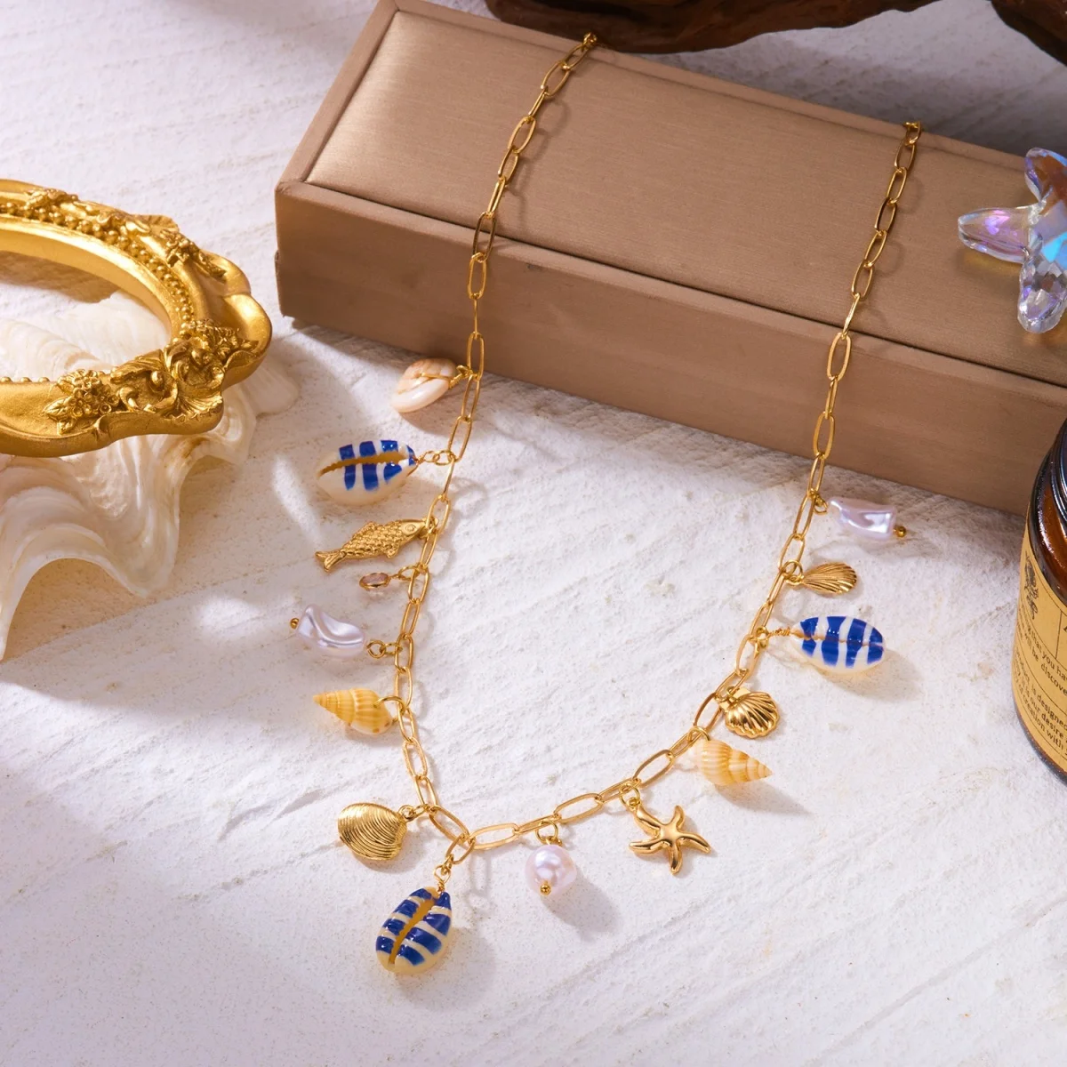 Sommerurlaub Muschel Seestern Conch Fisch Schildkröte Korallen Anhänger Halskette für Damen Herren Imitationsperlen Choker Ozean Strand Schmuck – Detail 16
