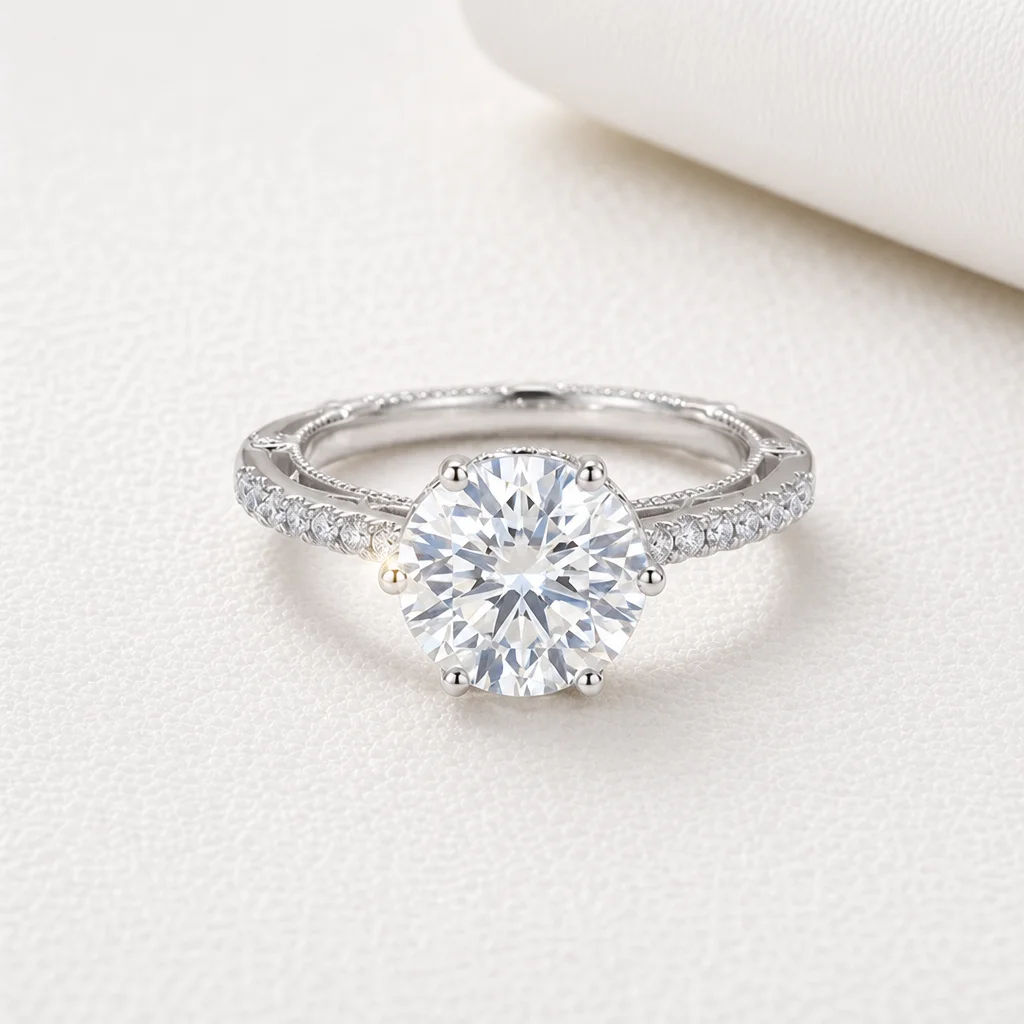 Vintage Moissanite Engagement Rings for Women 925 Sterling Silver 1ct 2ct Round Cut Diamond Ring Wedding Bridal Jewelry Gift
