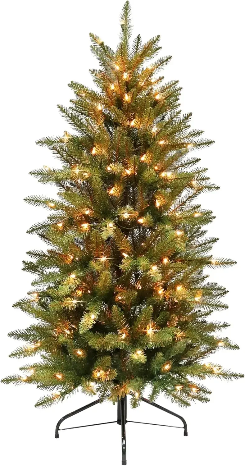 4.5 Feet Pre-Lit Slim Fraser Fir Artificial Christmas Tree with 150 UL-Listed Clear Lights and Sturdy Metal Base, Green