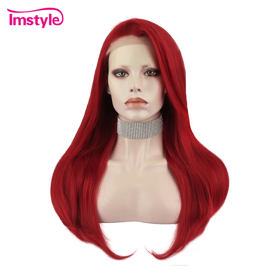 Imstyle Red Wigs Pink Straight Synthetic Lace Front Wig Heat Resistant Fiber Grey Yellow Wigs For Women Cosplay