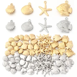 5/10pcs Stainless Steel Ocean Series Starfish Fish Scallops Charms Pendant for Jewelry Making DIY Necklace Bracelet Accessories