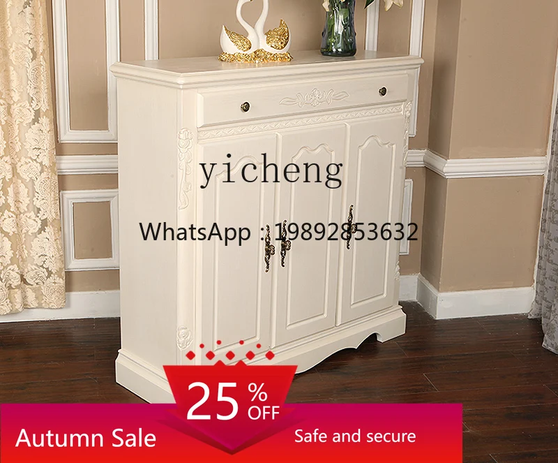 

Two doors light luxury simple European three door locker European luxury American white solid wood shoe cabinet