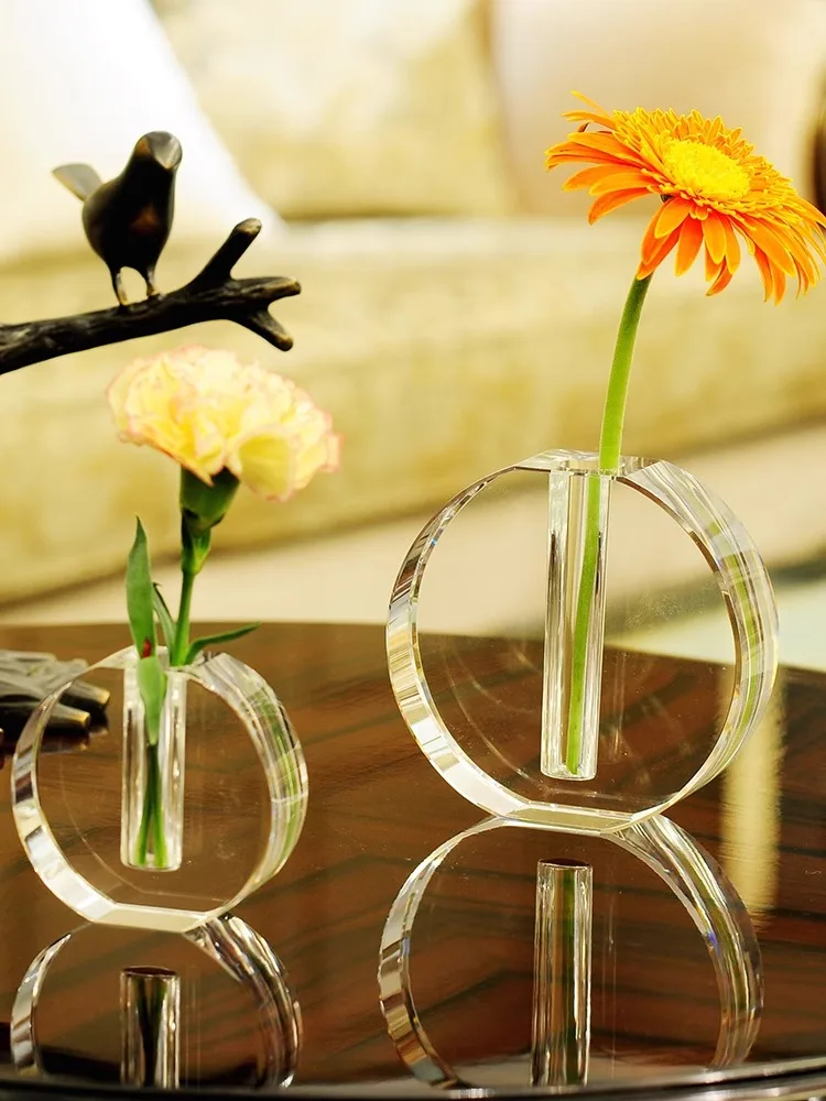 Clear Crystal Vase Round Shape Minimalist Crystal Vase Modern Flower Vase Tabletop Room Decoration Accessories