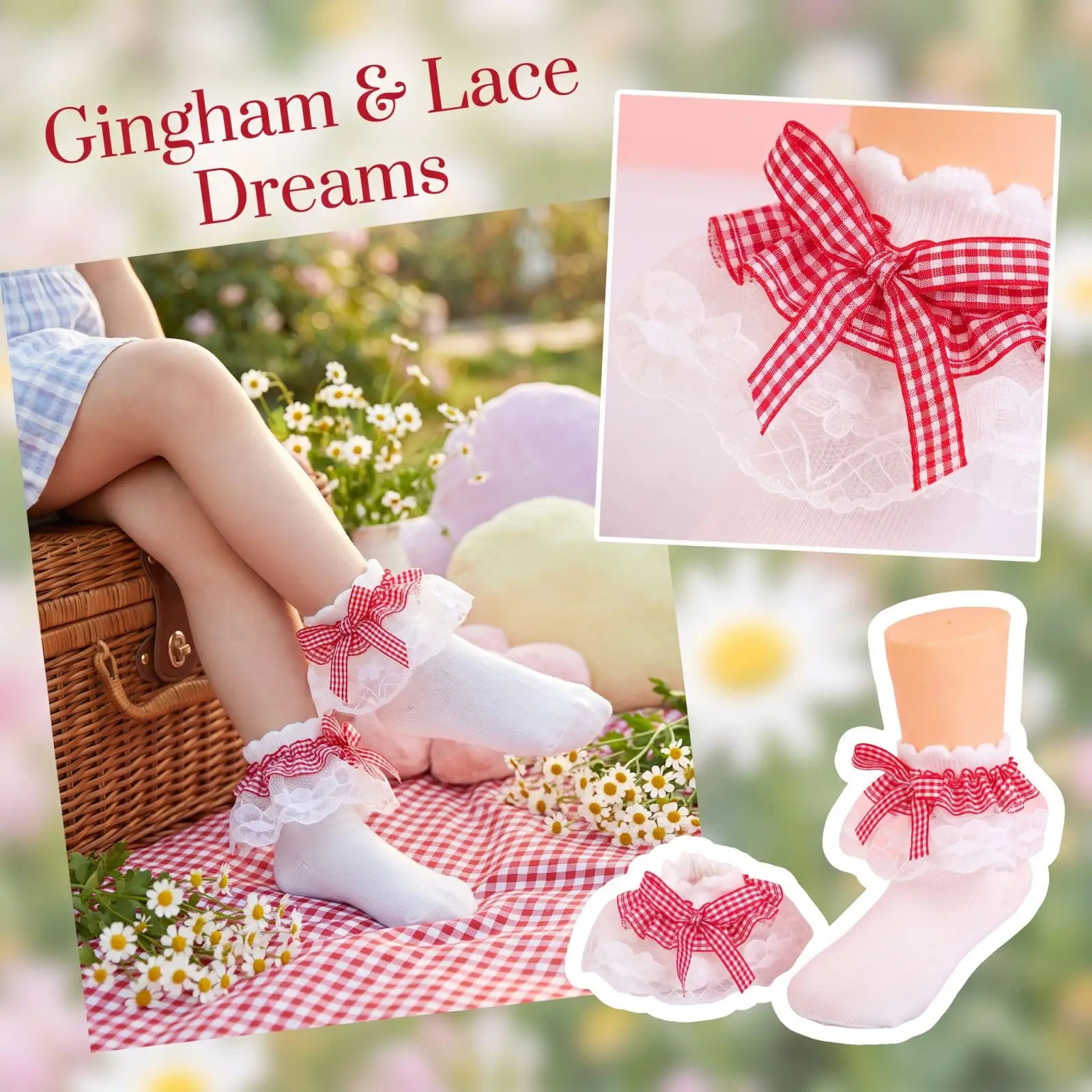 Kids Multi-Layer Lace Short Socks Ruffle Bow Cotton Ankle Socks Cute Princess Socks Girls Party Dress Up Daily Wear