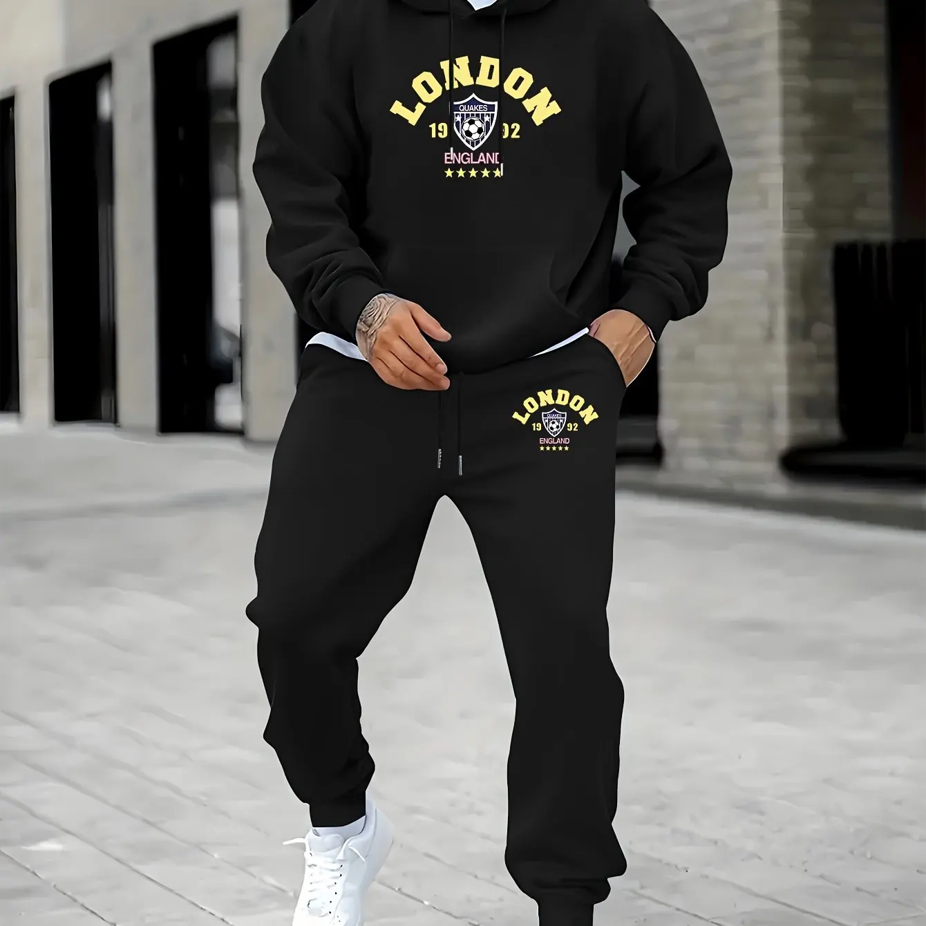 Men Trendy New Tracksuit Hoodie Jogger Pants 2Pcs Set Casual Hooded Sweatshirt Daily Streetwear Sportswear Outfit