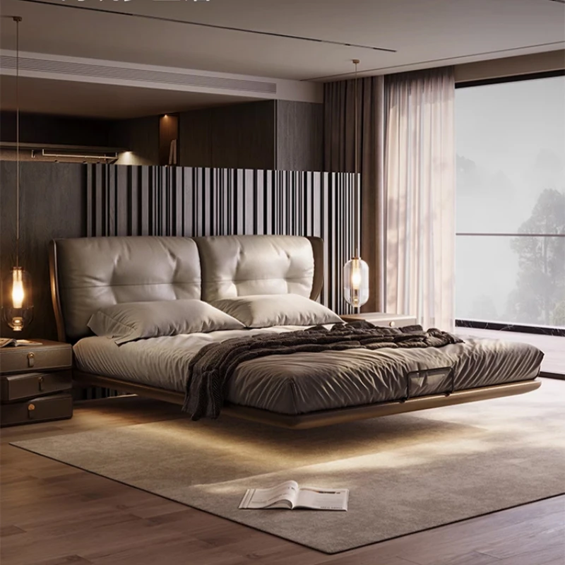 

Pretty Modern House Double Bed Frame Elegant Unique Light Luxury Leather Bed Adults Villa Cama Box Casal Bedroom Furniture