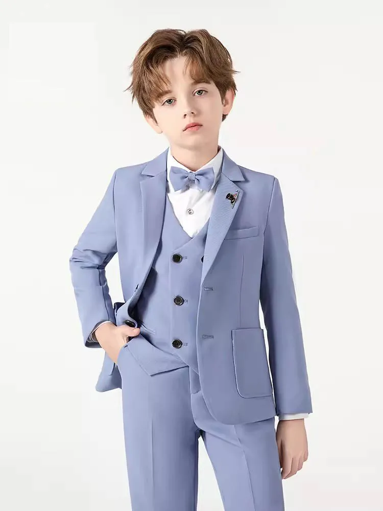 5 Pieces Children Jacket Vest Pants Bowtie Brooch Photograph Suit Boys Host Piano Dress Gentle Kids Easter Performance Costume