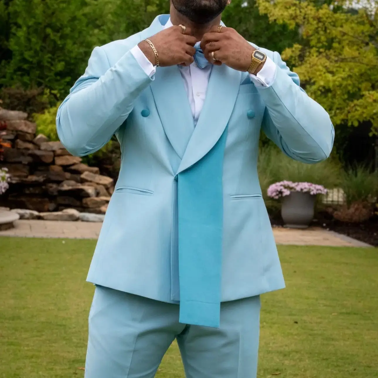 

Men's Suit 2 Pieces Blazer Pants One Button Sheer Satin Double Lapel Business Slim Fit Formal Wedding Groom Costume Homme