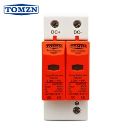 TOMZN SPD DC 500V 600V 800V 1000V 10~20kA 20~40kA 30-60kA House Surge Protector Protective Low-voltage Arrester Device T2 plug