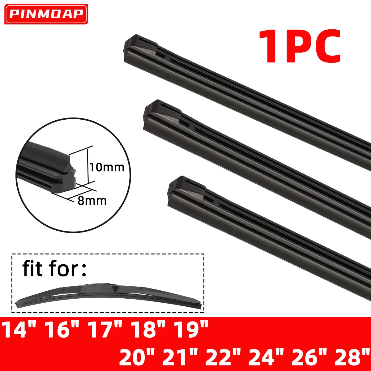 

1pc Three-Stage Wiper Rubber Strip Natural Rubber Silent And Durable Windshield Wiper Rubber Strip 14inch-28in Automotive Parts