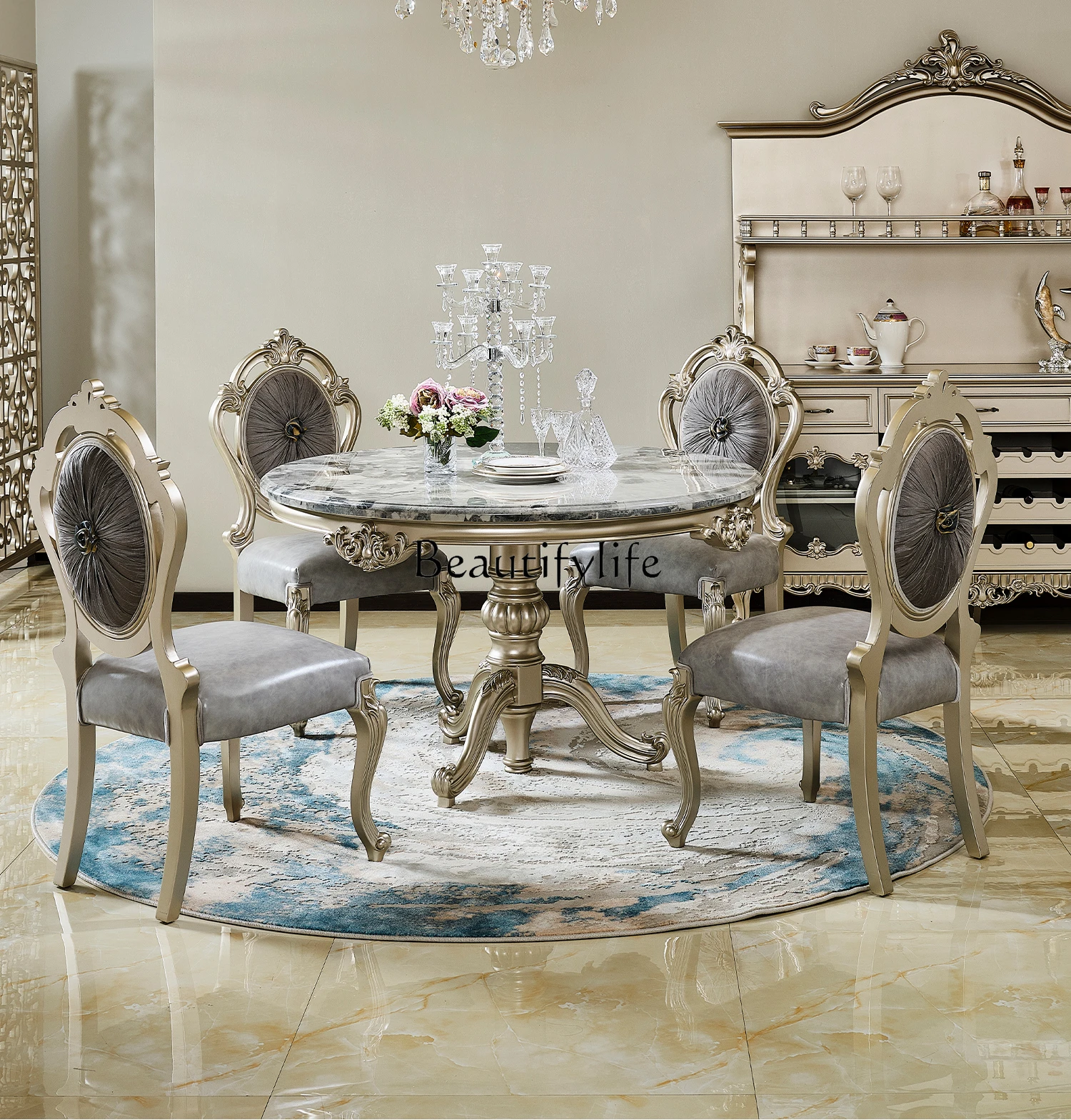 

Luxury French Natural Marble Dining-Table High-End European Restaurant Home Tulip Table