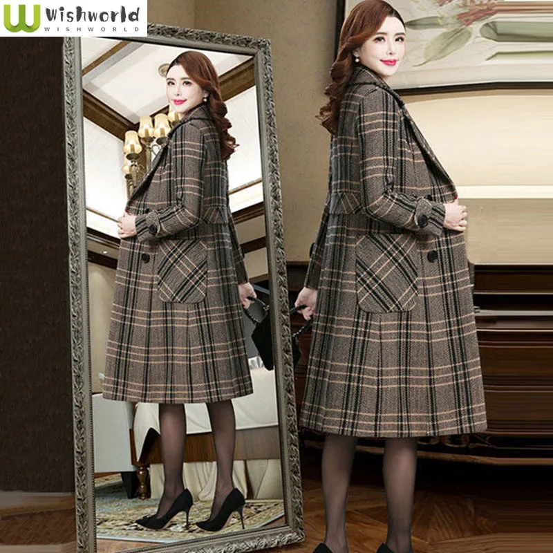 

Autumn and Winter 2022 New Korean Style Fashionable Leisure Medium and Long Waist Style Thickened Plaid Women's Coat