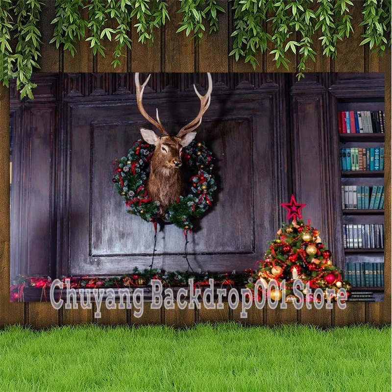 Photo Studio Props Photography Backdrop Christmas Decoration Take Pictures Deer Tree Bookcase Vinyl Background