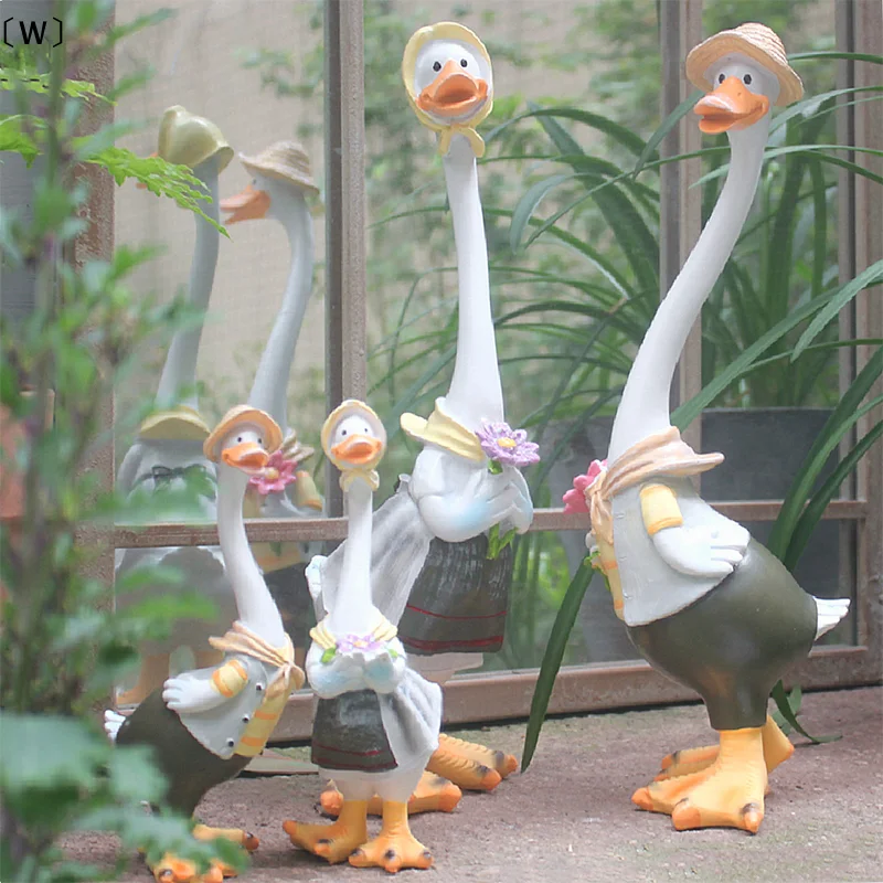 Gartenfigur aus Kunstharz, Enten-Figuren, Entenfamilie, Hofdekoration, Kunstwerk, Tierskulpturen, moderne Wohndekoration
