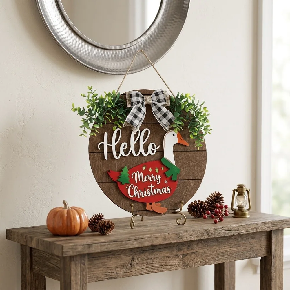 Rustic Door Decoration Wooden Goose Decor For Year Round Use Diameter 30cm Inviting Entrance Piece Lightweight Design