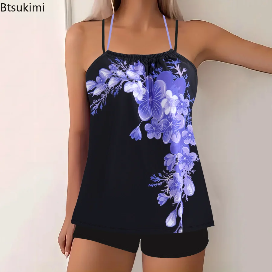 2025 gedruckt Tankini Zwei Stück Badeanzug Frauen Sexy Strape Bademode Weibliche Sport Bade Schwimmen Anzug Sommer Shorts Beachwear