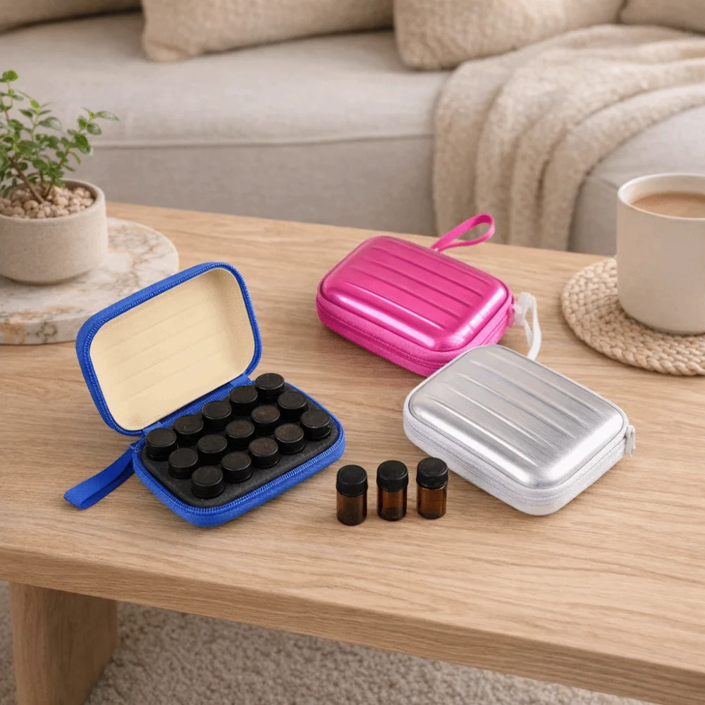 

15 Grids Essential Oil Case Tinplate Shockproof Essential Oil Storage Bag Moisture-proof Convenient Nail Polish Storage Bag