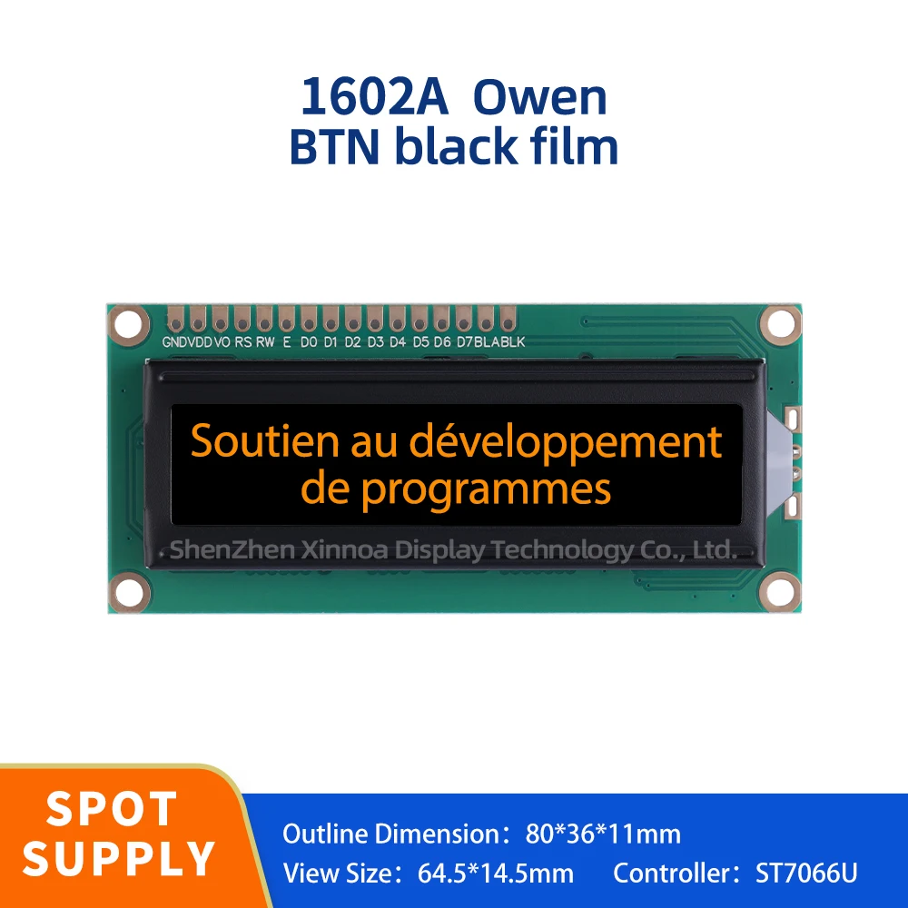 Originele St7066u Chip 80*36 1602a Europese Lcd-Module Btn Zwarte Film Oranje Letter 1.5-Inch Ondersteuning Oplossing Ontwikkeling