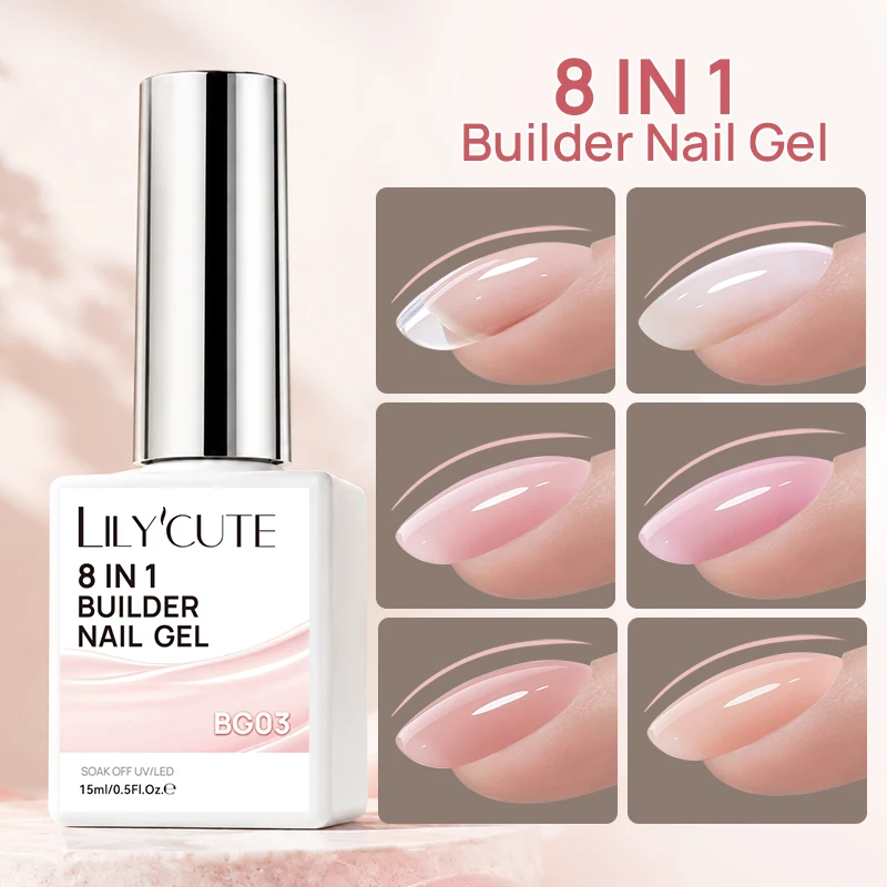 LILYCUTE 15ml 8 IN 1 Building Nail Gel Extension Base Gel Apex Building Watercolor Slip Solution Soak off LED UV Gel Manicure