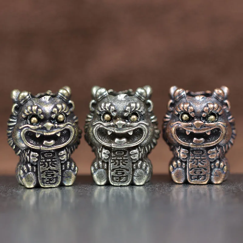 Cute Chinese Beast Kyrin Brass Knife Beads Lucky EDC Outdoor DIY Paracord Woven Lanyard Pendants Bracelets Jewelry Accessories