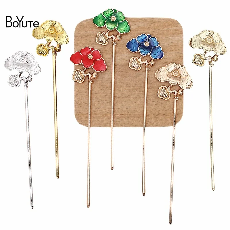 

BoYuTe (10 Pieces/Lot) 36*36MM Enamel Lotus Leaf Hair Sticks Retro Chinese Hair Accessories DIY Handmade Jewelry Materials