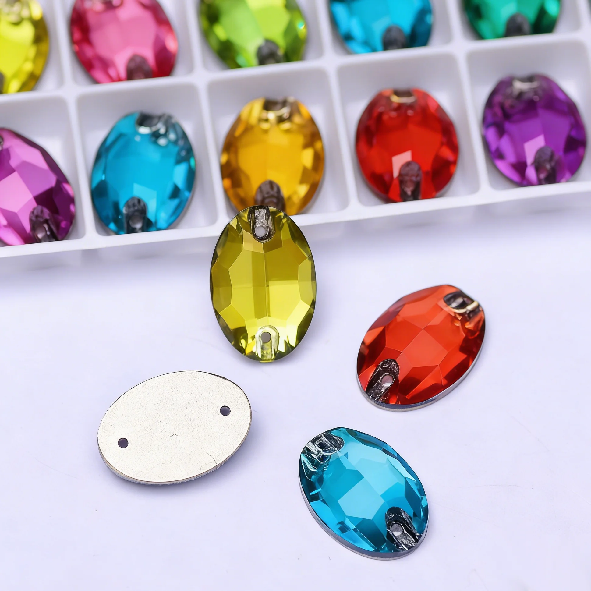 

Oval K9 high-quality chamfered glass crystal hand sewn rhinestones colorful clothes ,shoes,decorations
