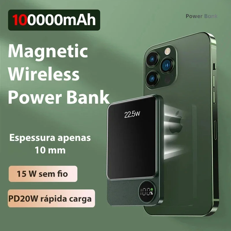 

100000mAh Portable Powerbank Wireless Power Bank Magnetic Type C Fast Charger For iPhone Xiaomi Samsung All Magsafe Series Phone