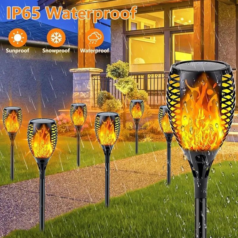 Solar Torch Lights with Flickering Flame Solar Lights Outdoor Waterproof Solar Flame Lights for Garden Pathway Landscape