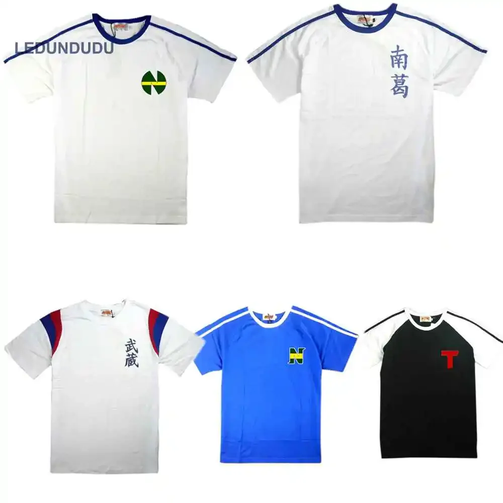 European Tsubasa Captain Anime T-shirt, Tsubasa Ozora Cotton T-shirt, Cosplay Costume, Meiji Kogoro Short Sleeve Top