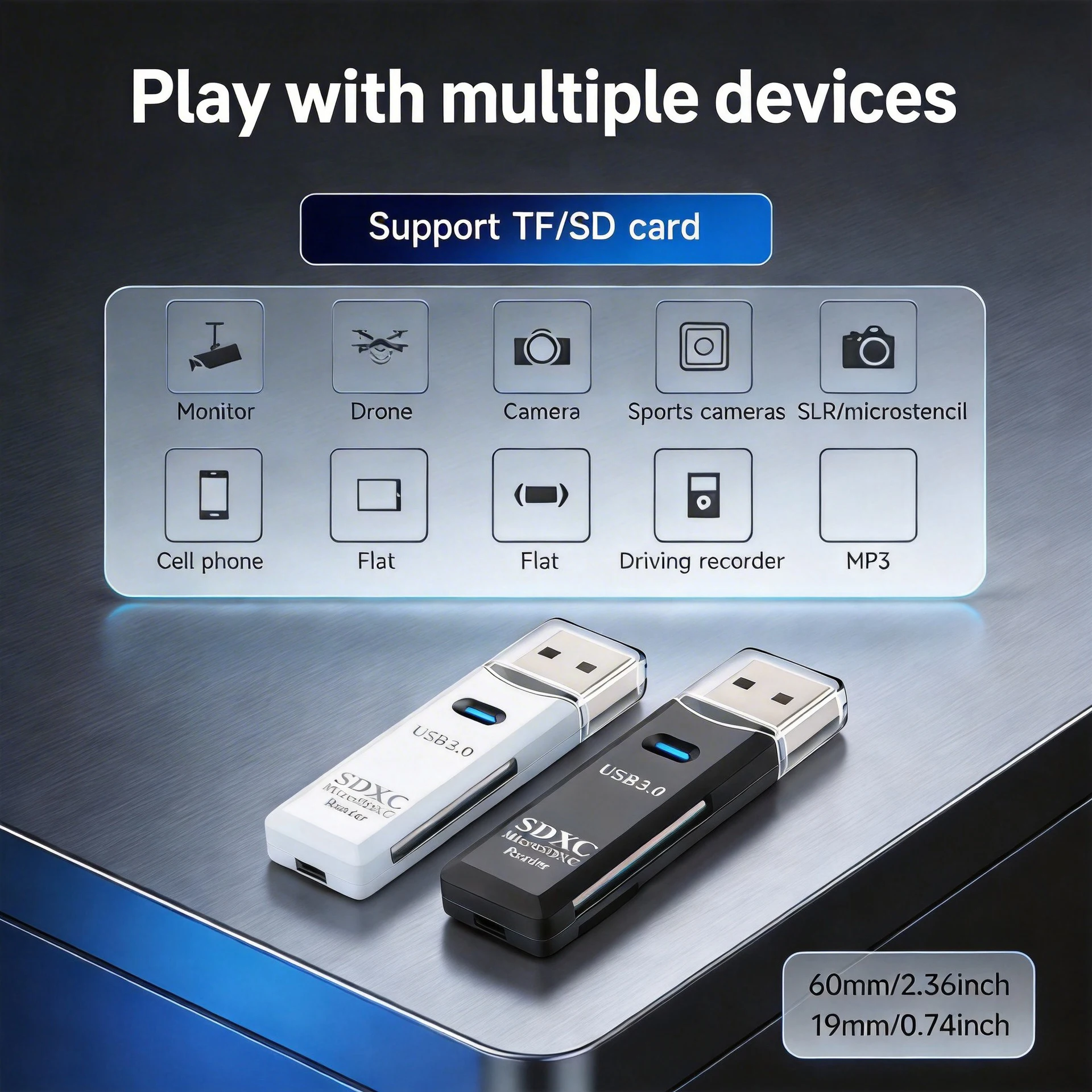 2-in-1 Multi Functional USB 3.0 Card ReaderMicro SD TFMemoryCardReaderUSBFlashDrive CardreaderAdapter For PCLaptops Accessories