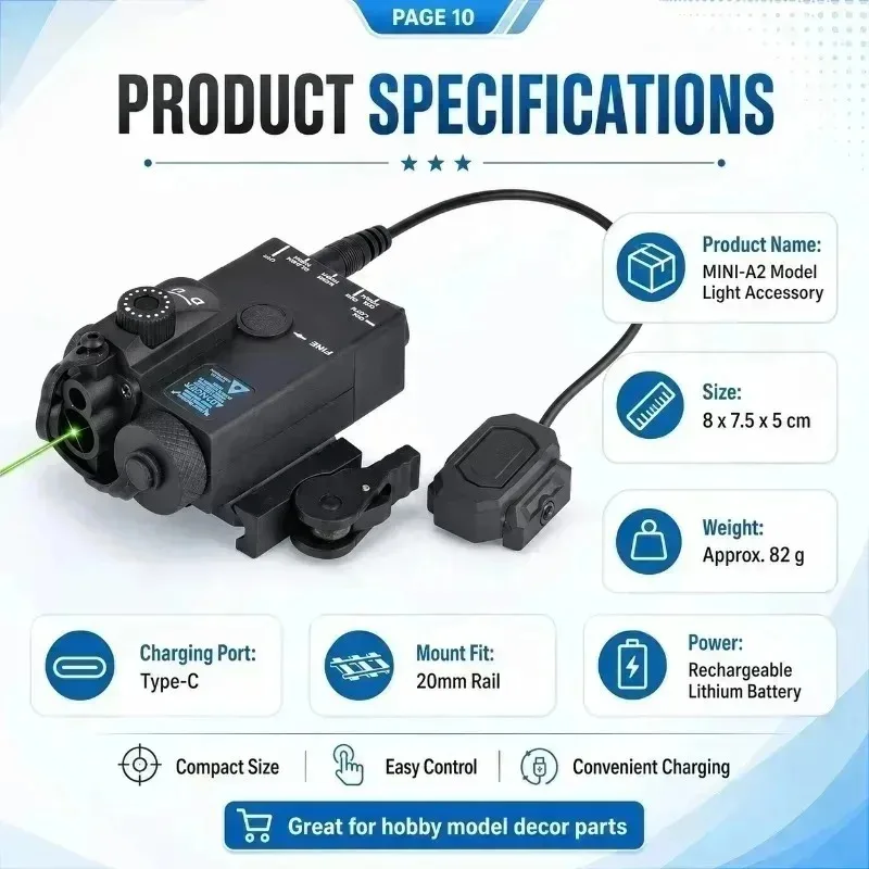 MINI‑A2 PEQ15 Hobby Display Light Accessory IR Laser Lamp Red‑Green Light Indicator for 20mm Rail Model Fittings