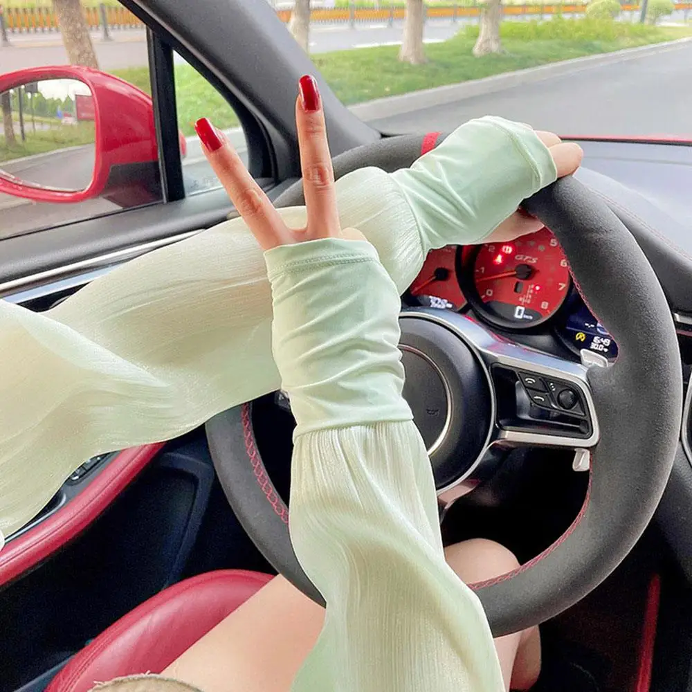 Elegant Summer Lace Sleeve Sun-protective Arm Cover Ice Silk Chiffon Edge Sunshade Sleeve for Women Driving Car