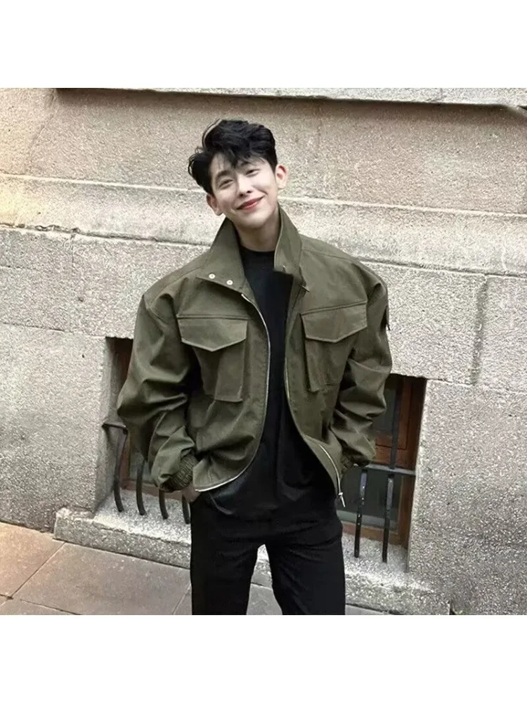 

Весенне-осенняя мужская уличная модная модная свободная посадка, однотонные мужские топы, молодежная модная повседневная верхняя одежда