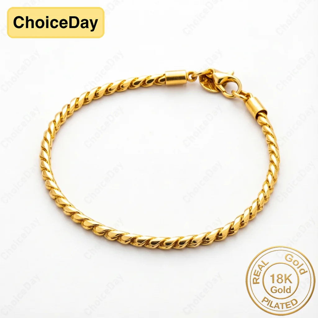 18K Gold Plated 4mm Simple Fine Braided Twisted Rope Bracelet for Women, Fashionable Gift, Wedding Party Jewelry