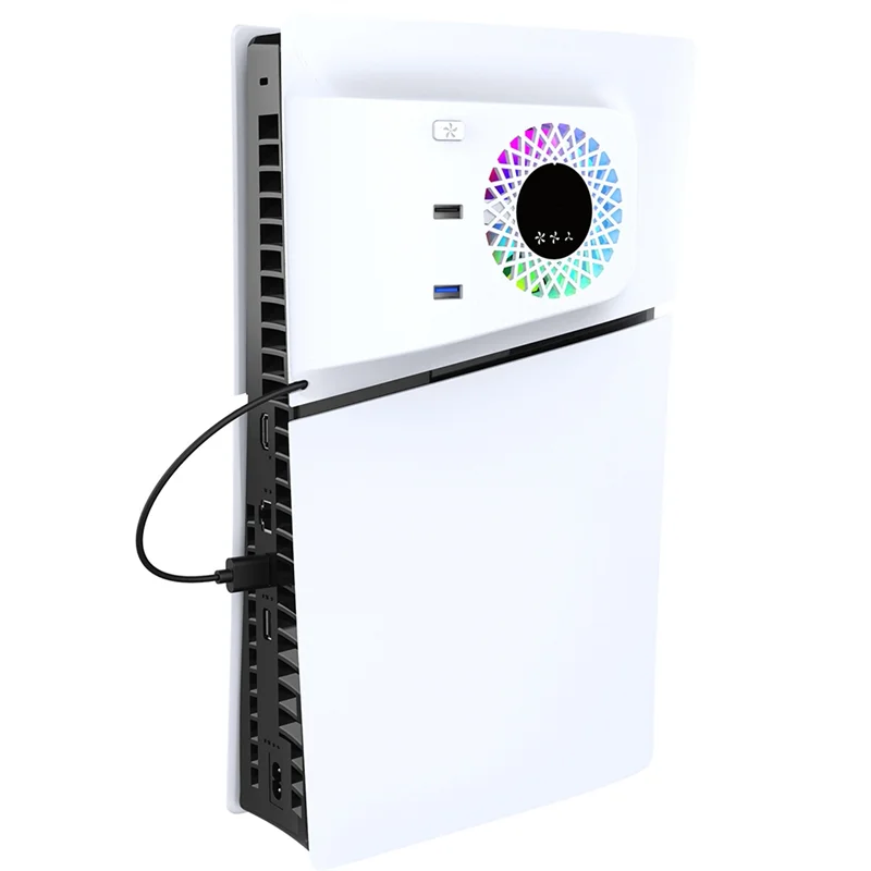 

Охлаждающий вентилятор 3CGRO для PS5 SLIM с контролем температуры, USB-концентратором и RGB-подсветкой. Улучшенный игровой опыт.