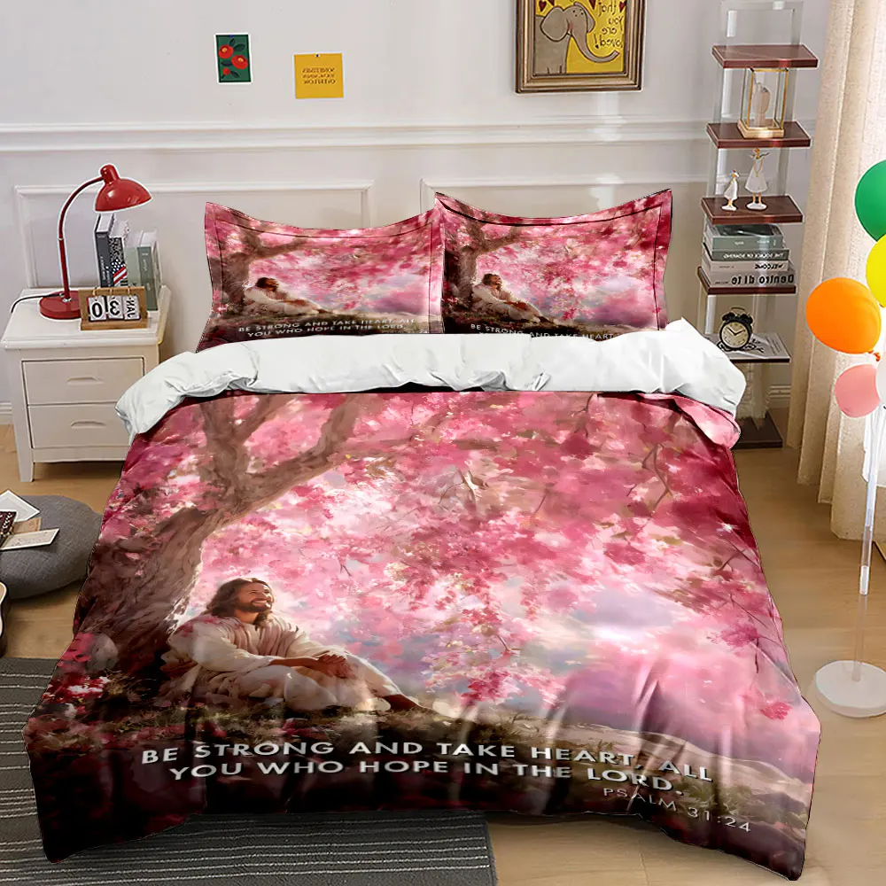 Cherry Blossom Spiritual Art Set Bedding Set with 1 Duvet Cover 2 Pillowcases Single Double King Queen, Gift