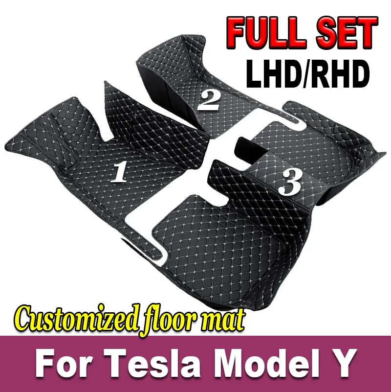 

Автомобильный напольный коврик на заказ для Tesla Model Y 2021 2022, ковер, прочный кожаный карман для телефона, 100% подходит для вашего автомобиля
