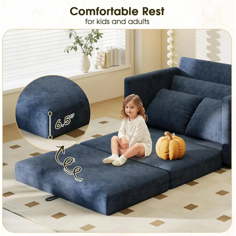 Диван-кровать-трансформер, двухместное спальное место для небольших помещений, раскладной диван 2-в-1 с подушками, идеальный напольный диван для компактной жизни