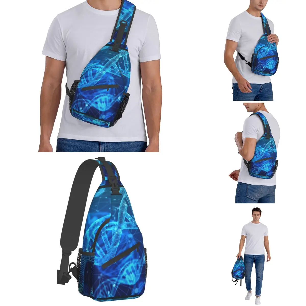 DNA Science-bandolera con estampado 3D para el pecho, morral de hombro para viajes, senderismo y ciclismo, morral de día