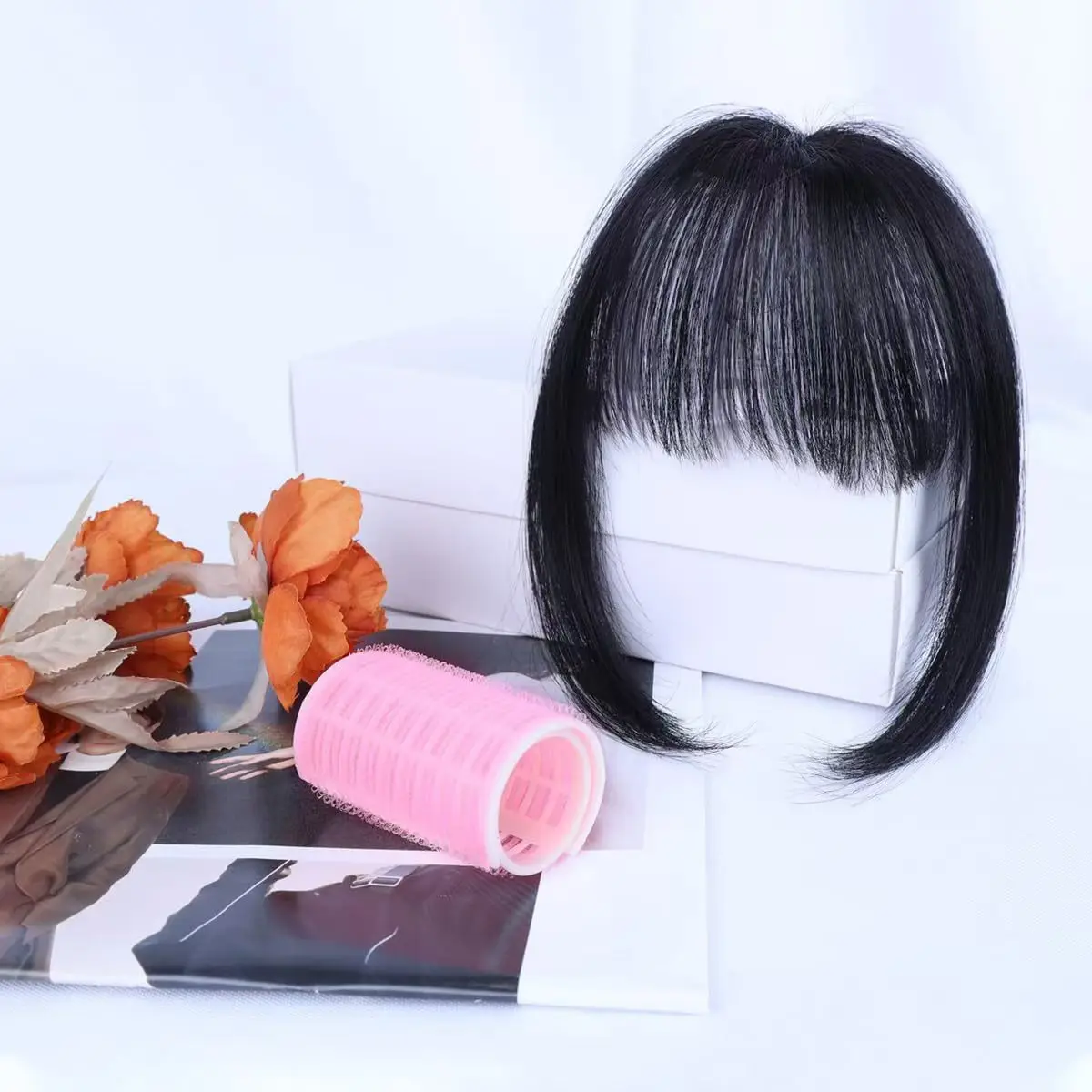 Wig poni udara 3D untuk wanita, 100% potongan rambut manusia gaya Perancis, poni jepit untuk wanita