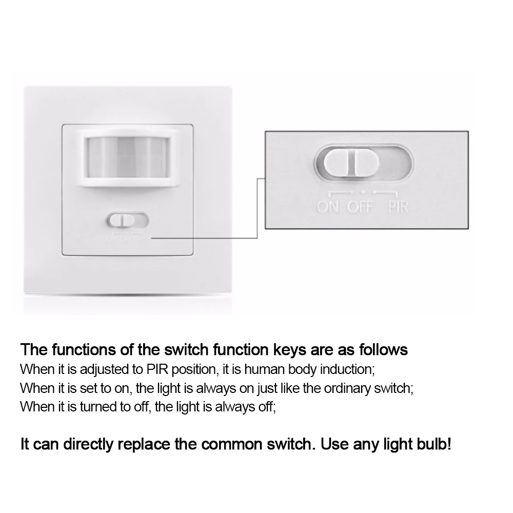 Imagem -04 - Inteligente Pir Motion Sensor Switch Segurança Light Control ir Infrared Movimento Indução Detector on Off Pir Switch ac 110v220v