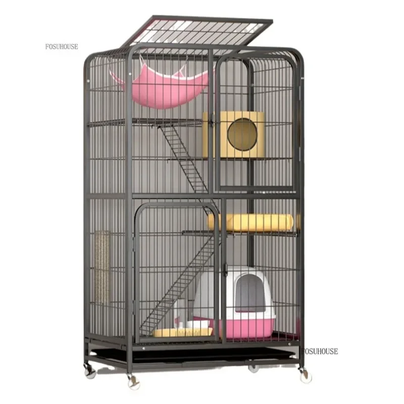 Modern Iron Cat Cage Home Duplex Luxury Large Space House Cat Pet Supplies with Tray Indoor Cattery Castle Nest Cat House Villa