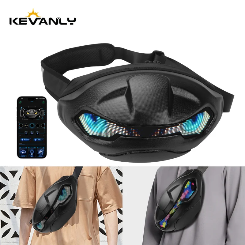 Cool Grey Gargoyle Style Satchel with LED Screen Display APP Control Riding Drop Waterproof Dynamic Screen Travel Cycling Bag