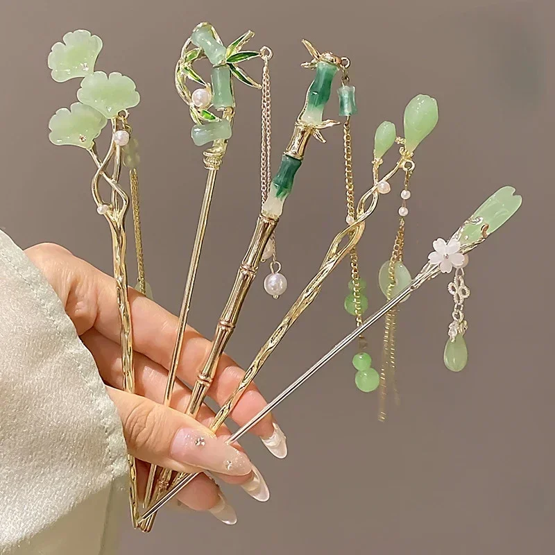 New Chinese Style Bamboo Tassel Hairpin for Women 2024 New Style Back of The Head Coiled Hair Ancient Style Hanfu Headwear