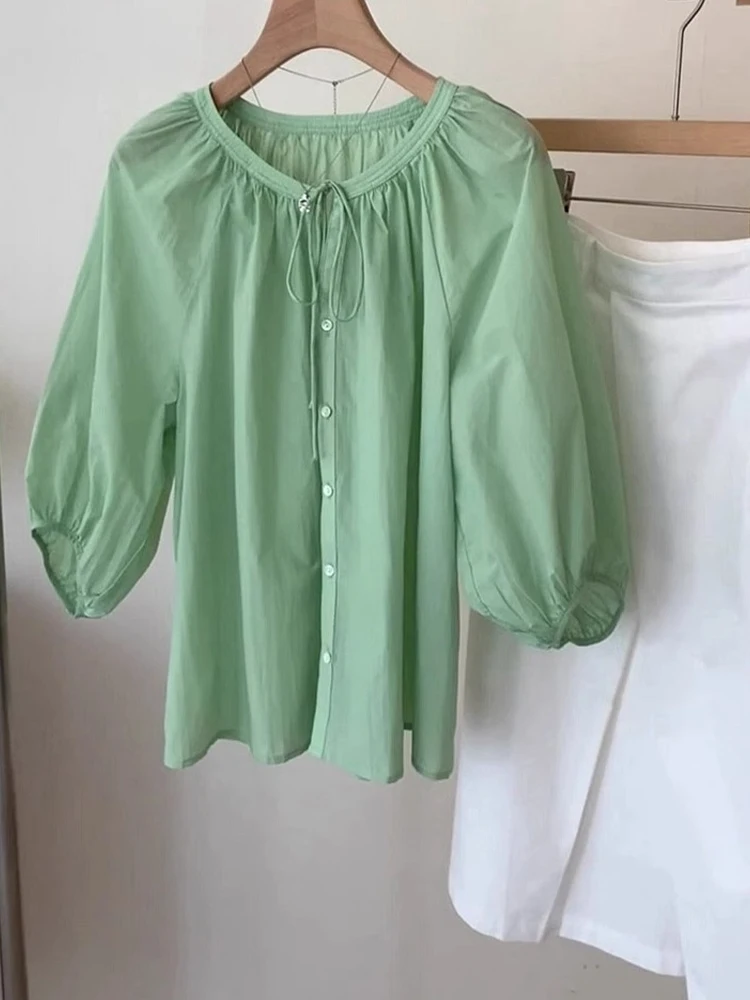 Schickes Anti-Aging-Plissee-Oberteil mit Gürtel und einem Knopf und irt. Lässiges, bequemes Pendel-Top für den Sommer, New ort Sve