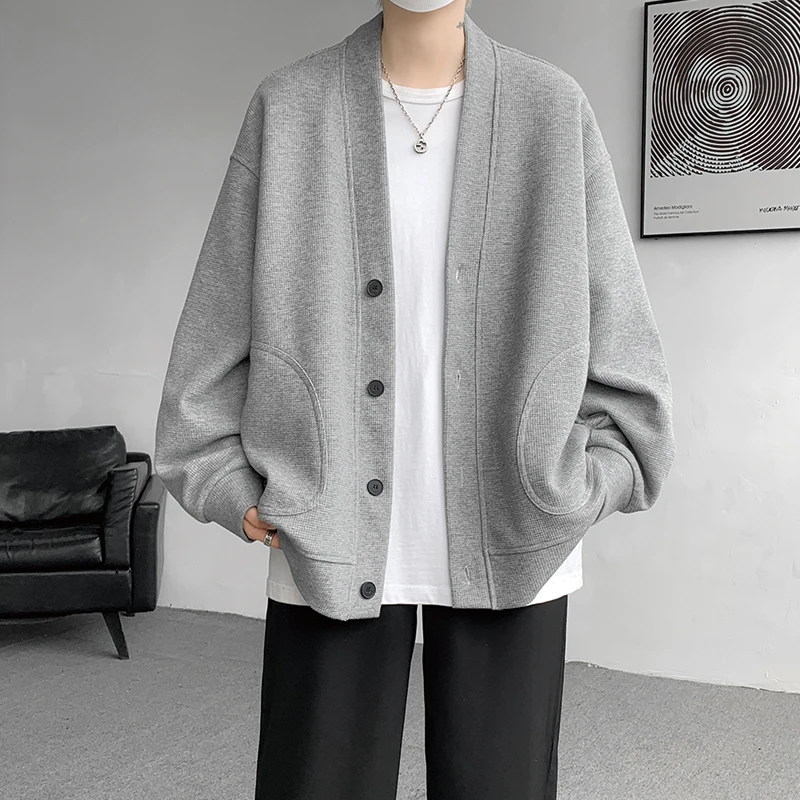 

Fashion Cardigan Men's Solid Single Breasted Casual Sweatshirt Jackets Male Tops Man Loose Streetwear Coat Plus Size