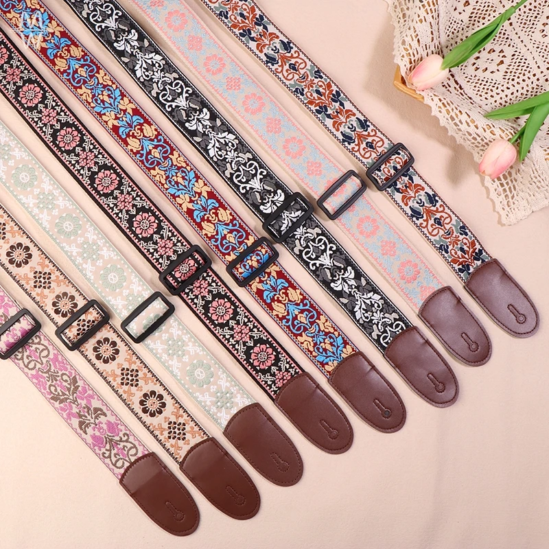 Acoustic Guitar Dreadnought - Vintage Floral Embroidered Cotton Guitar Strap