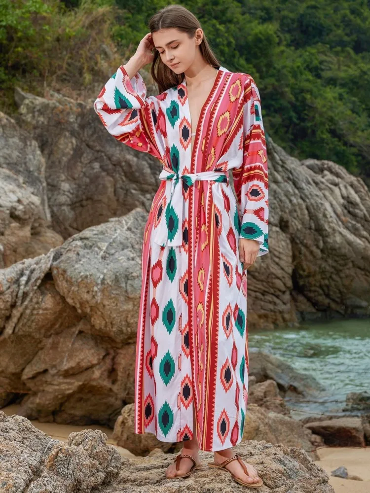 One Piece Cover Up Beach Kimono For Women Swimsuit Cover Up Wrap Dresses Seaside Bathing Suits Beachwear (excluding Swimsuits)