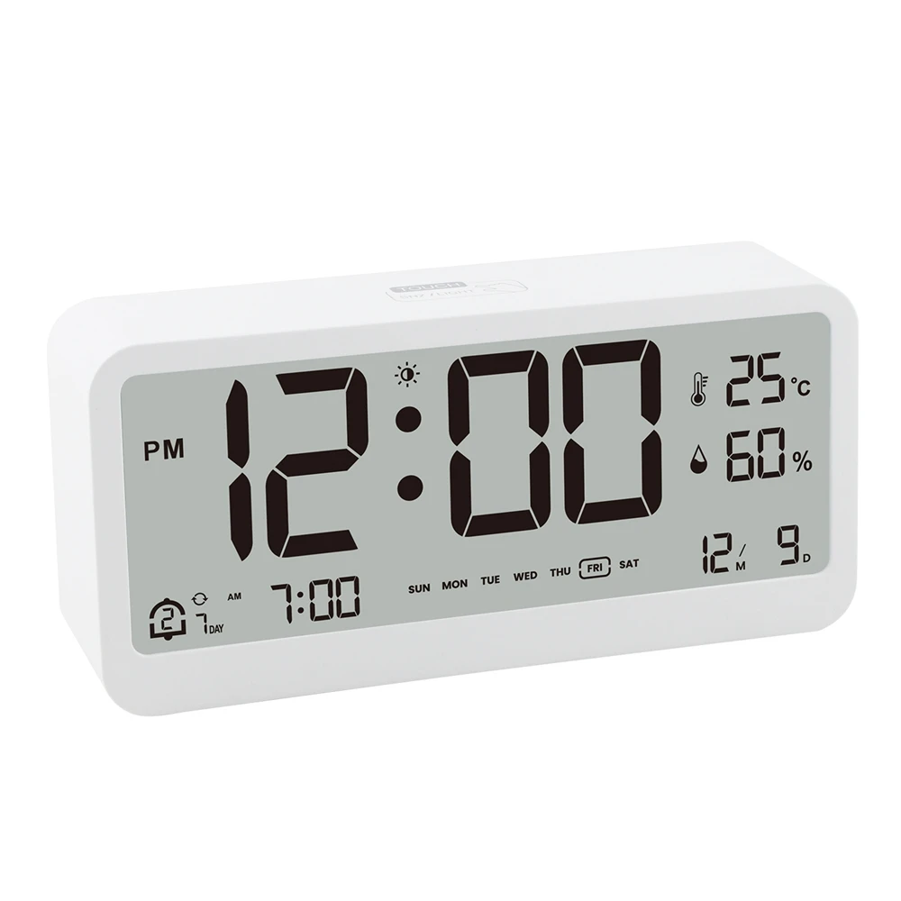 Smart Alarm Clock Touch Digital Temperature Humidity Monitor Calendar Week Children Desk Watch Night Light Bedroom Decorations