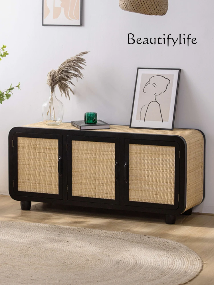 Rattan Woven Sideboard Cabinet TV Simple Entrance Cabinet Tea Living Room Storage Home Bedroom Rattan Woven Wall Cabinet